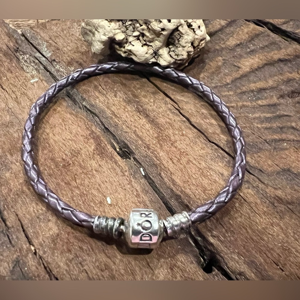 🔥HP🔥Authentic Pandora Shimmering Purple Bracelet Leather Braided Woven Barrel